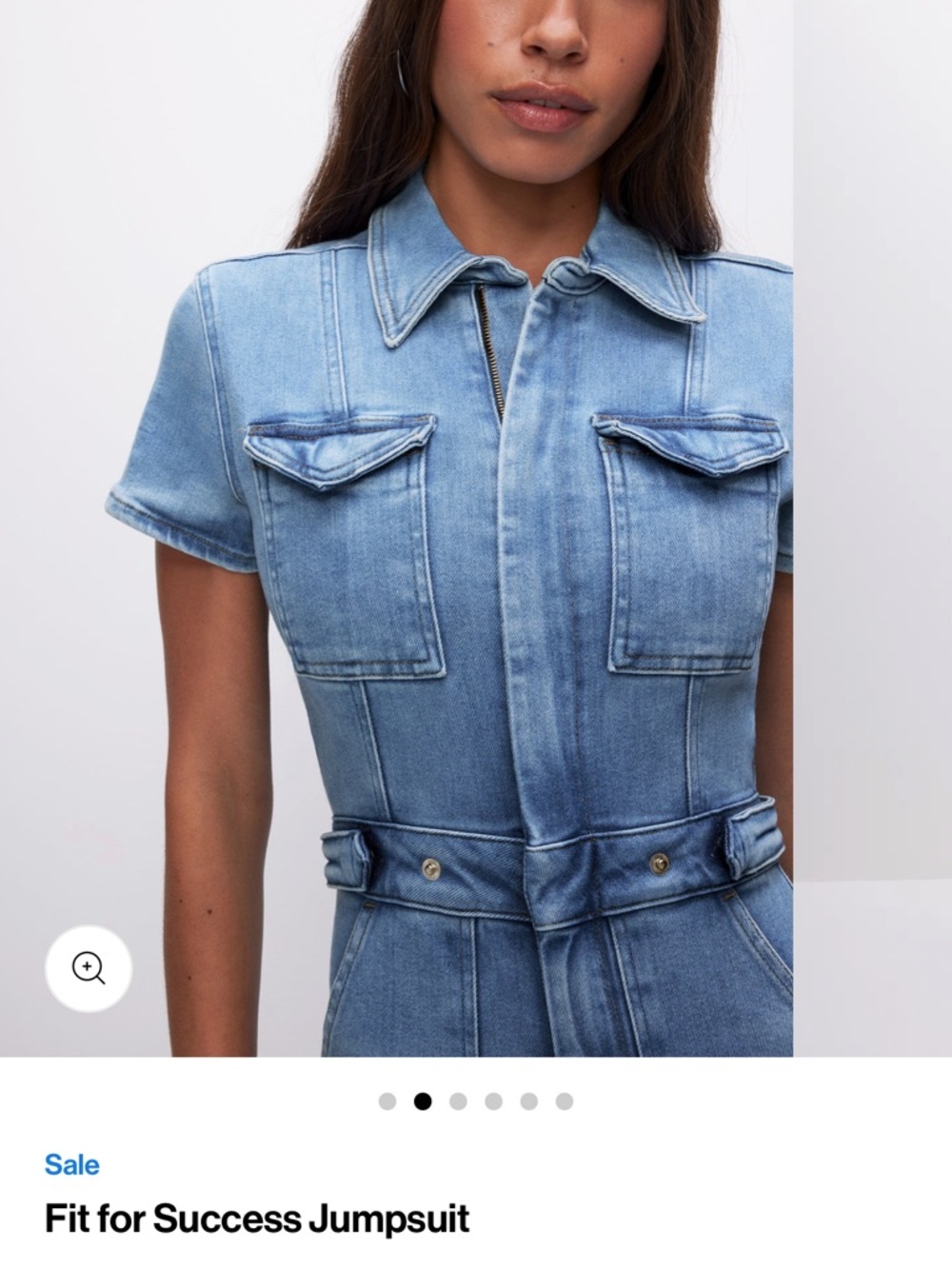 Good American Light Blue Denim Short-Sleeve Jumpsuit